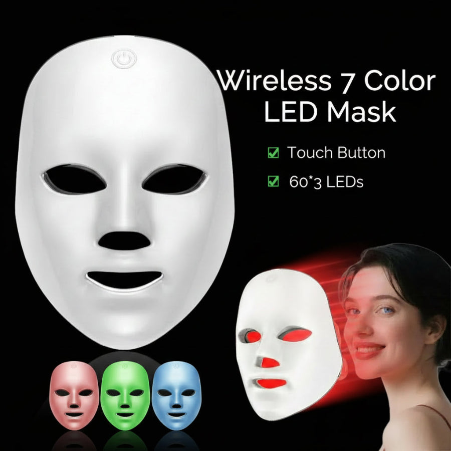Wireless 7 color LED mask with a woman using it, featuring ForeverLily branding.